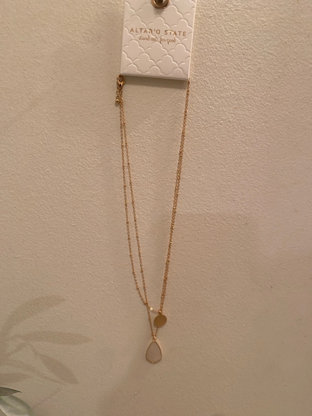 Altar'd State Gold Double-Layer Necklace with White Teardrop Charm